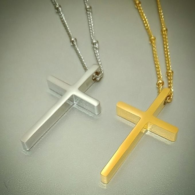 New Kalung Titanium Stainless Steel Kalung Pria Wanita Salib Rantai Bola Original