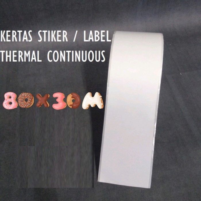 

Label Stiker Barcode Thermal 80mm x 30m Label Continuous Printer 80x80