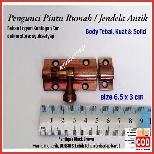 Cuci Gudang Grendel Pintu Kuningan Size 6.5Cm Tebal Kuat Solid Pengunci Pengaman Jendela Rumah Antik