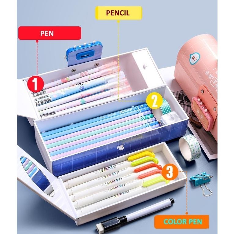 

gd-324 [LOGU] Kotak pensil dengan kunci pin password, Pencil case with lock Original