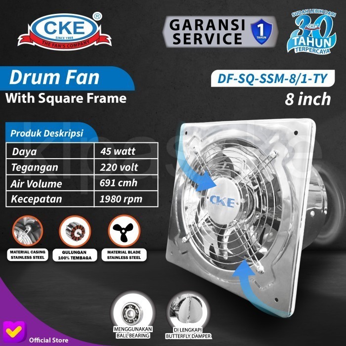 Exhaust Fan Stainless Stell 8 Inch Exhaust Fan Plafon / Dinding 8 Inch