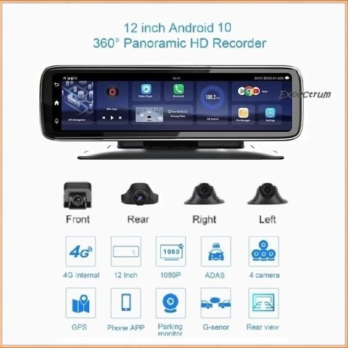 CAR DVR 12 Inchi, Android System, 4 Camera AHD, Layar IPS Touch Screen .