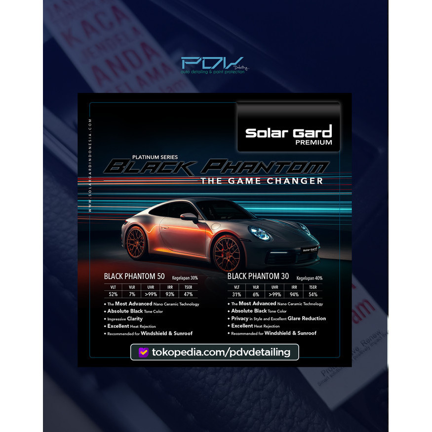 Kaca Film Solargard Black Phantom Kaca Depan/Windshield (Size S)