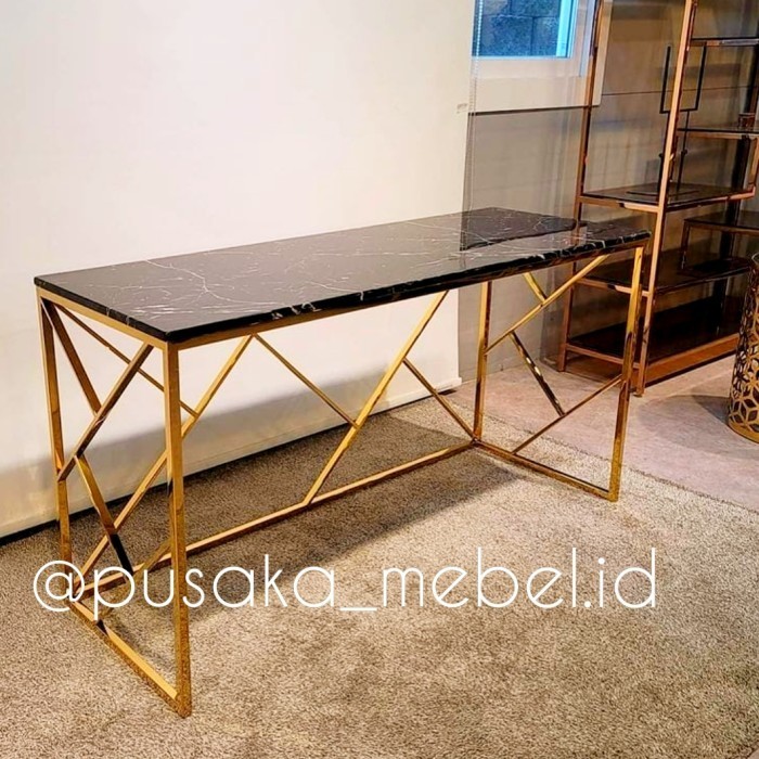 Stainless Console Table Top Marmer, Meja Tembok Marmer Stainless Gold