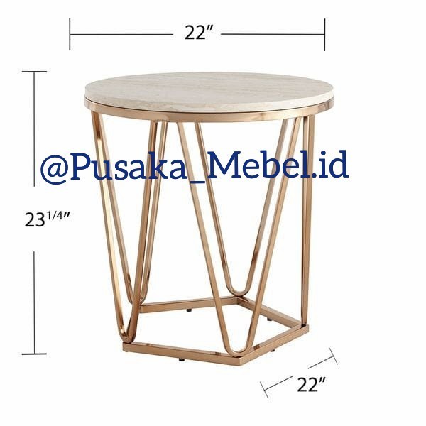 Meja Sudut Besi Stainless gold Top Marmer, Meja Sudut Besi Marmer Krem