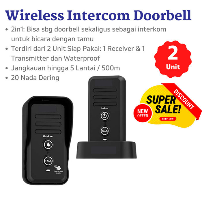 Auqoz Wireless Audio Doorbell Intercom Kit - Bel Pintu Rumah Interkom