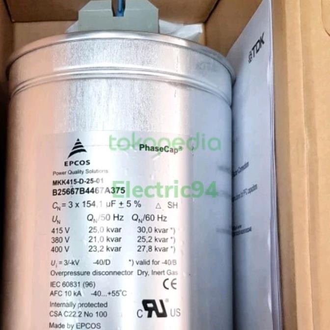 Capasitor Epcos 3 Phase MKK415-D25-01 Kapasitor 25Kvar Epcos