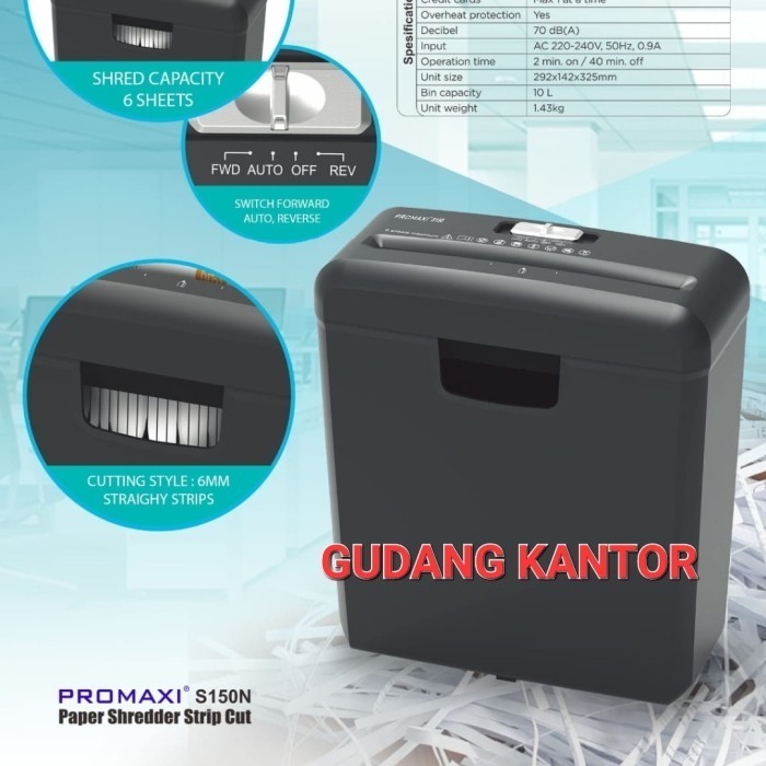 

PROMAXI S-150N Strip Cut Paper Shredder / Mesin Penghancur Kertas & CC