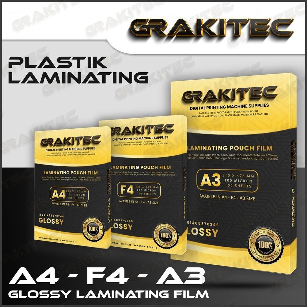 

BISA COD Plastik Laminating FIlm F4 & A4 Glossy 100 MICRON 100 PCS Grakitec at-113