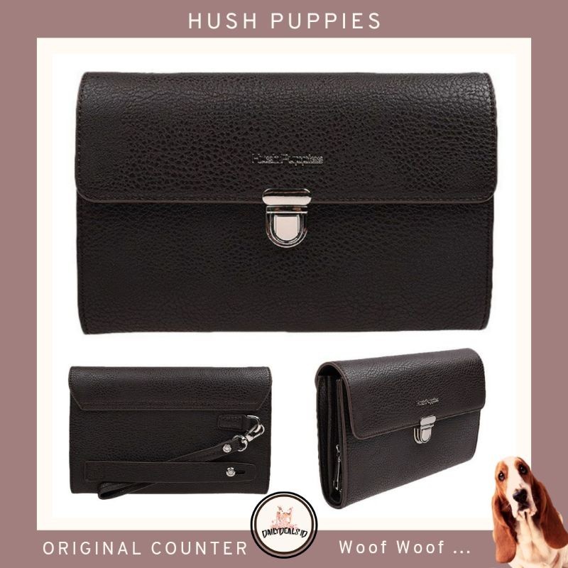 CLUTCH KULIT ASLI HUSH PUPPIES ORIGINAL COUNTER ROCCO FLAP DARK BROWN COKLAT LEATHER PU PRIA COWOK