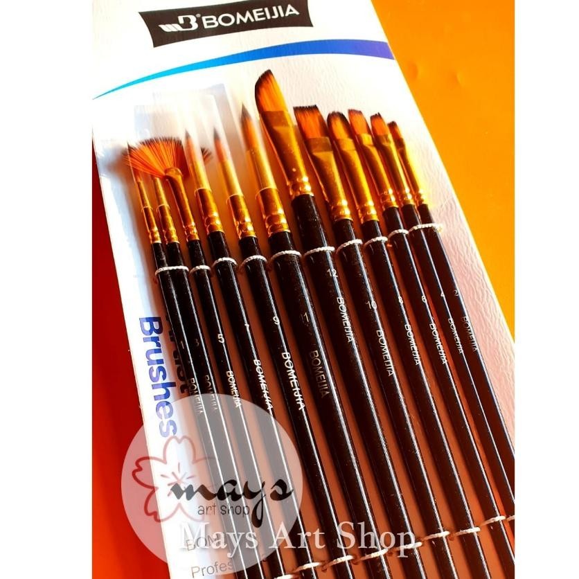 

SALE [12 Pcs] Kuas Lukis Set Isi 12 Pcs - Premium Quality Artist Paint Brush - Kipas Fan Flat Round Angular Lancip Acrylic Oil Watercolor Ah67