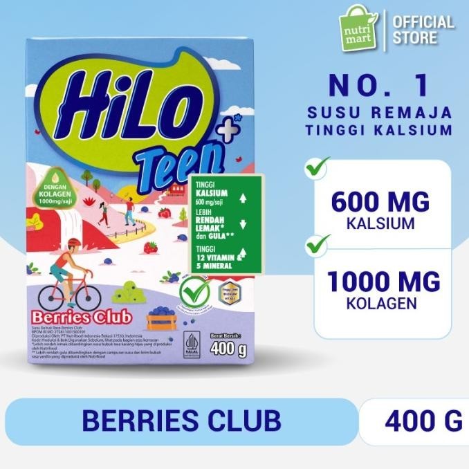 

HiLo Teen+ Collagen Mix Berries Club 400 gram - Susu Tinggi Kalsium