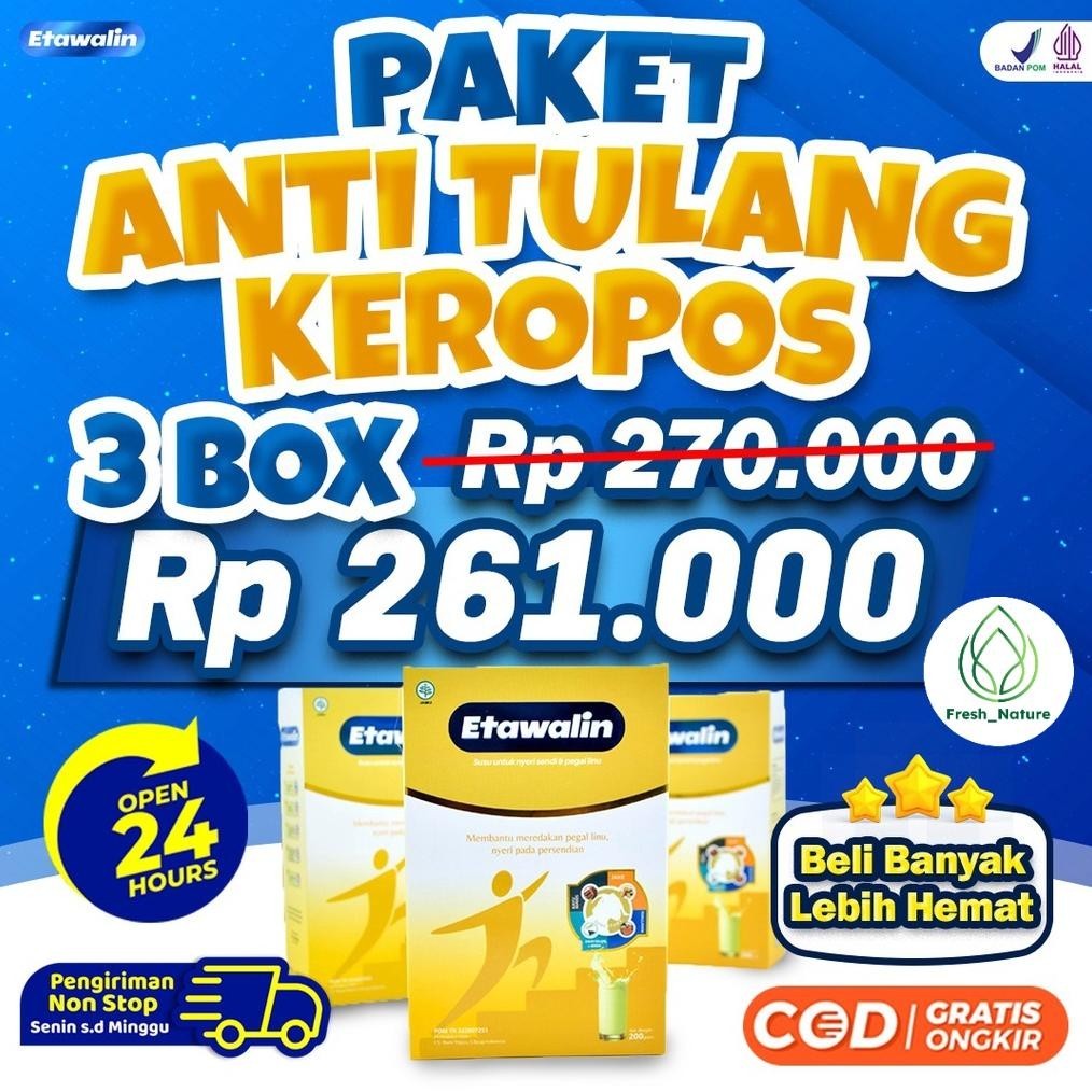 

PROMO TERBARUUU ETAWALIN - PAKET TULANG KEROPOS 3 BOX SUSU KAMBING ETAWA TINGKATKAN KEPADATAN & KESEHATAN TULANG SENDI SUSU ANTI ASAM URAT REMATIK REUMATIK NYERI SENDI