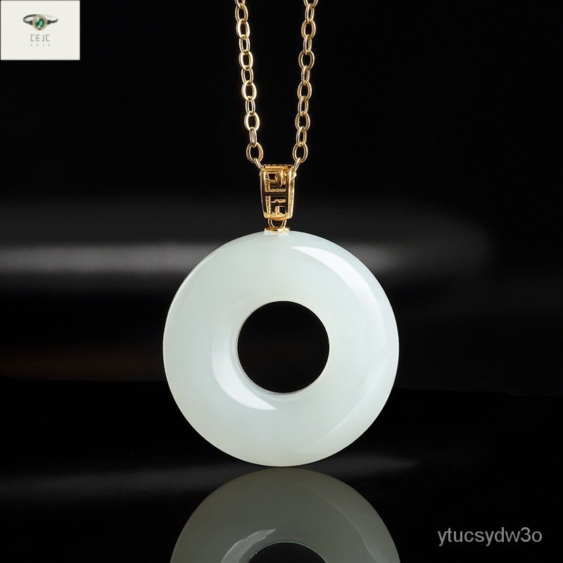 （Dengan Sertifikat）（ytucsydw3o）Liontin Cincin Giok Keamanan Giok Hetian, Bahan Lama Alami, Barang As