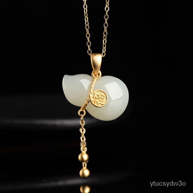 （Dengan Sertifikat）（ytucsydw3o）Bahan Lama Alami Giok Hetian Putih Giok Calabash Liontin Barang AsliS