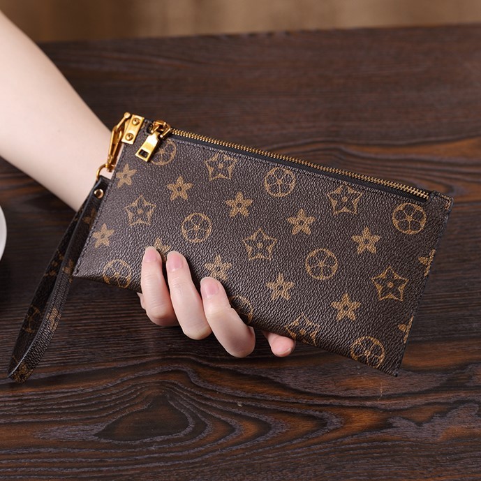 【Dompet Kulit】Dompet Panjang Wanita, Ultra Tipis Dompet Ritsleting Beberapa Slot Kartu Kopling Mewah