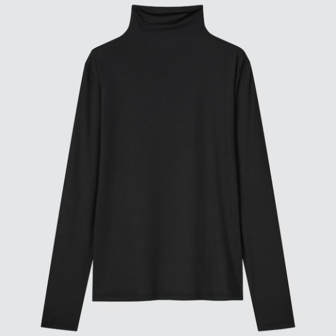 Women Tshirt Kaos Manset Airism uv protection high turtle neck UNIQLO