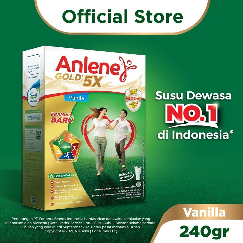 Anlene Gold 5X Susu Bubuk Dewasa Vanila 240g - Nutrisi Tinggi Kalsium Untuk Tulang, Sendi, dan Otot