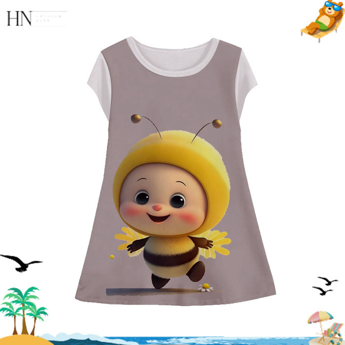 Baju Dress Lebah Lucu Untuk Perempuan Tunik Printing Anak Wanita Model Lebah Usia 1-12 Tahun - HNFas