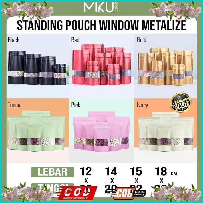 READY MIKUPACK SATUAN STANDING POUCH WINDOW MATTE METALIZE PLASTIK KLIP KEMASAN MAKANAN TERBARU