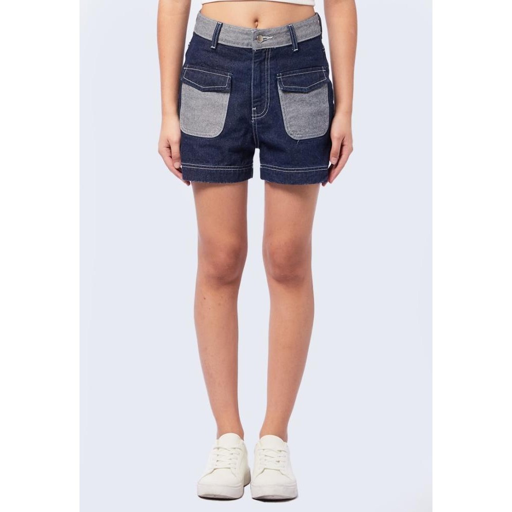 COLORBOX Contrast Stitching Denim Shorts I-SPDFJN224A022 Med Blue