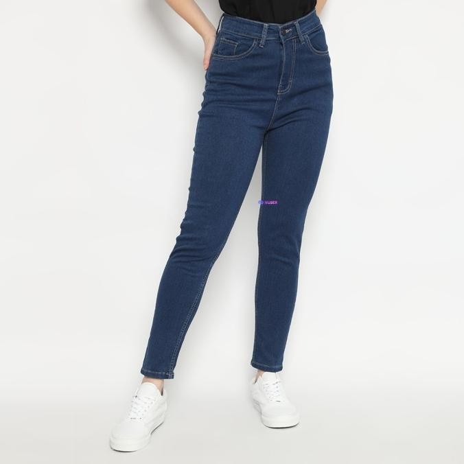 Celana Panjang Jeans Highwaist Wanita Navy Stretch Nuber- Tulip