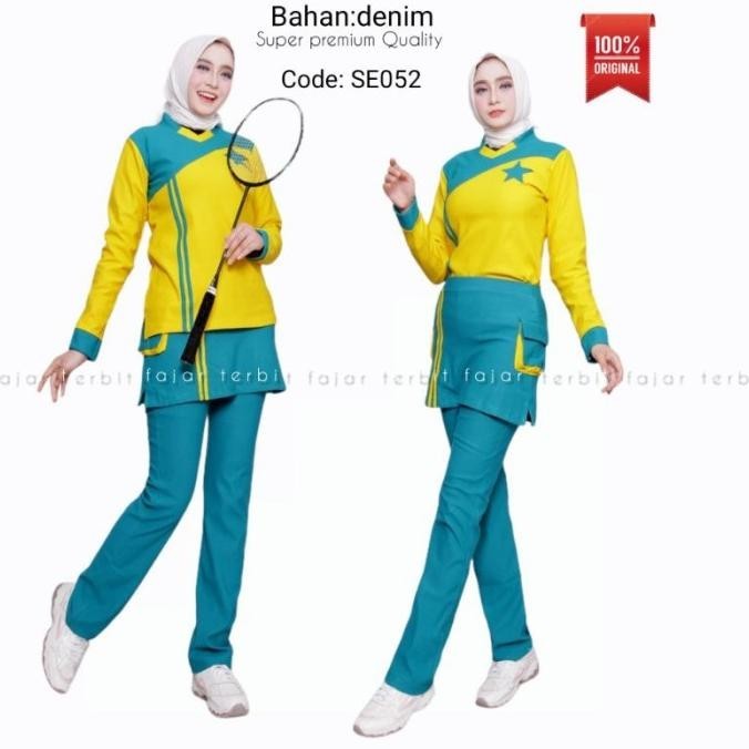 pakaian olahraga wanita dewasa setelan senam muslim baju aerobic perem