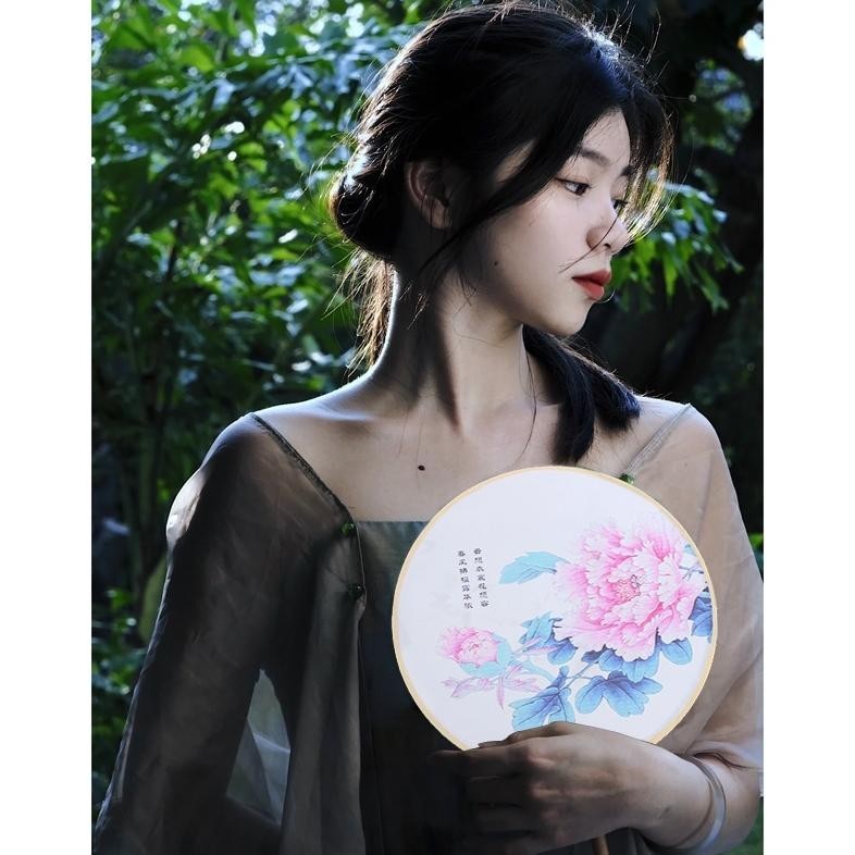 CR - Kipas Cina Kipas/Kipas Sutra Klasik/Kipas Kain Bulat/Kipas Sablon/Kipas Kain/Kipas Tari/Bulat C