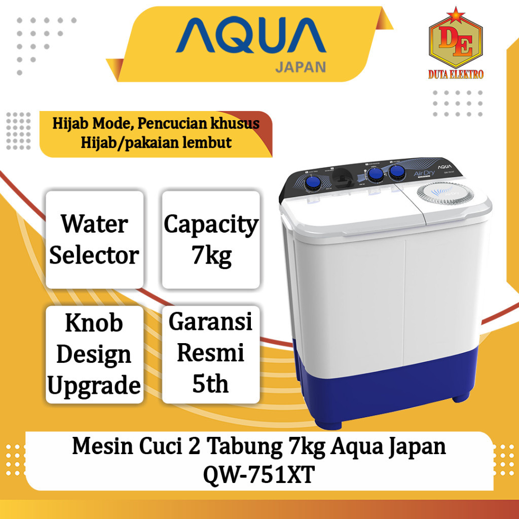 Mesin Cuci 2 Tabung 7kg Aqua Japan QW-751XT
