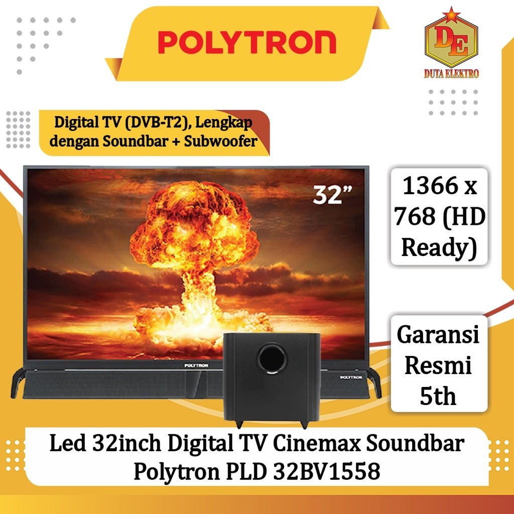 Led 32inch Digital TV Cinemax Soundbar Polytron PLD 32BV1558