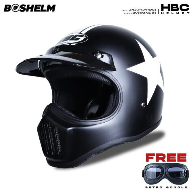 Helm Cakil HBC Bintang Putih Hitam Doff