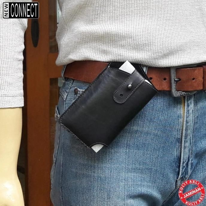Dompet sarung hp kulit asli pinggang diagonal casual hitam