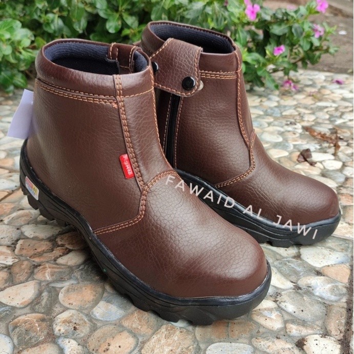 Promo Mega Sale 5.5 // Sepatu Safety Resleting Coklat Semi Boot King Skn Terbaru Ujung Besi Kulit