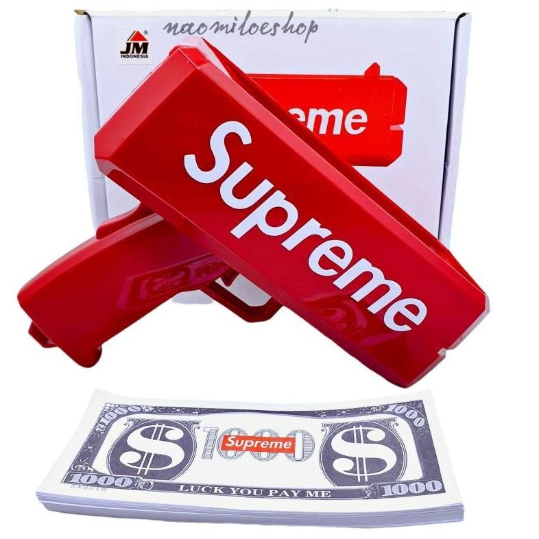 ORIGINAL Supreme Gun Mainan Tembakan Money Gun Dollar mainan pistol Uang mainan Supreme Merah Murah 