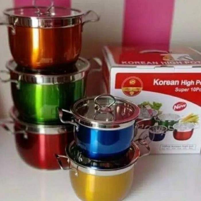 Panci Set High Pot Korea Tebal Tutup Kaca Warna Warni Korean