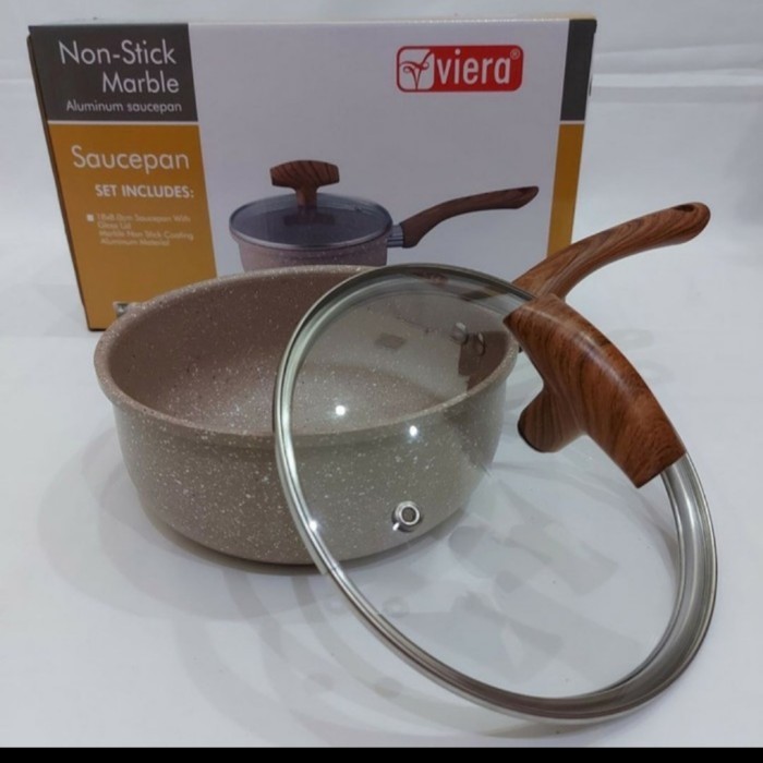 Viera Wajan Panci Sauce Pan Marble Anti Lengket Viera 18Cm Tutup Kaca