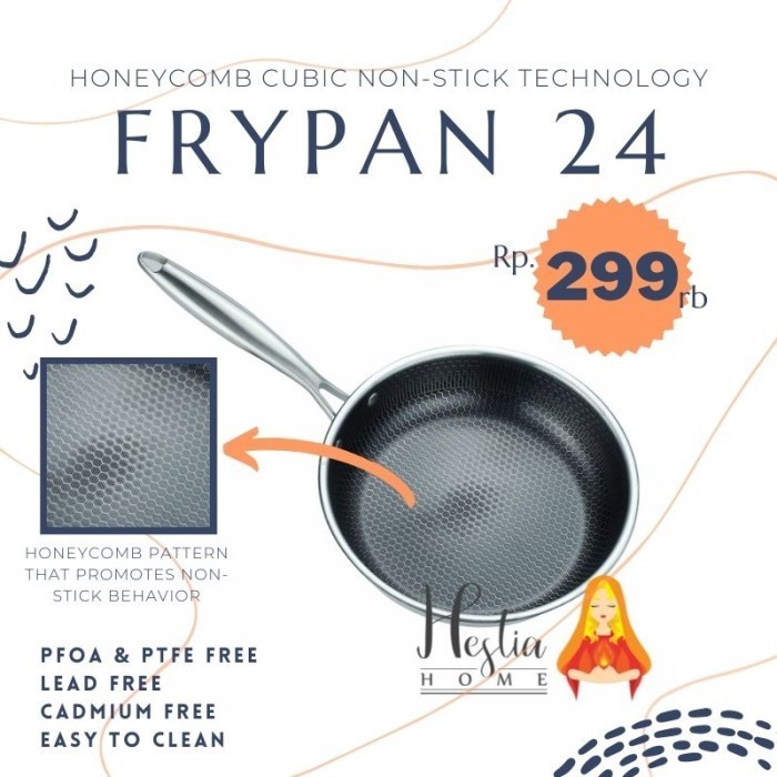 Home Pro Fry Pan Stainless Steel 24 Cm Wajan Anti Lengket Honeycomb