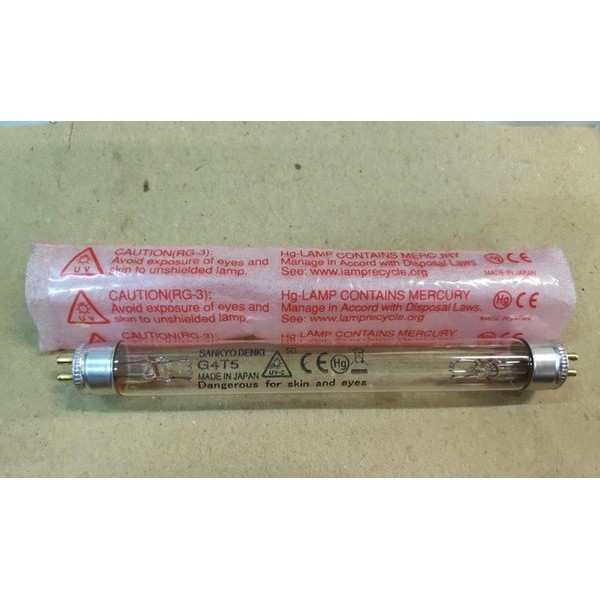 Lampu UV Sankyo Denki G4T5 20W, Sterilisasi UV-C 254nm untuk Ruangan 5-10m²
