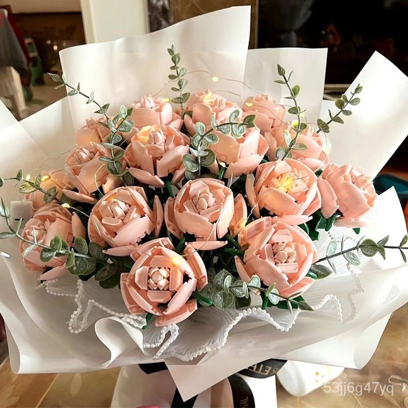 Lego Eternal Pink Rose Building BlocksdiyArtificial Flower Assembled Toy for Girlfriend Girlfriend G