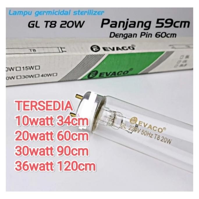 lampu uv uvc germicidal sterilizer t8 20w 60cm evaco filter air kuman