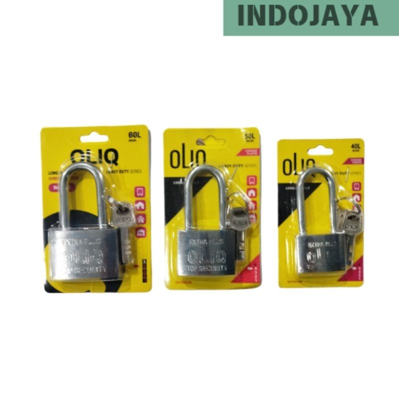 Gembok Putih Panjang 40mm, 50mm, 60mm / OLIQ / Gembok Long Shackle