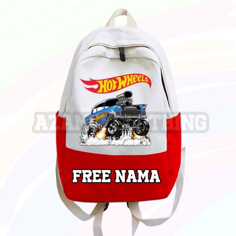 TAS RANSEL ANAK HOT WHEELS TERBARU FREE NAMA KANTONG SEKOLAH ANAK TK SD TRUCK MONSTER HOT WHEELS