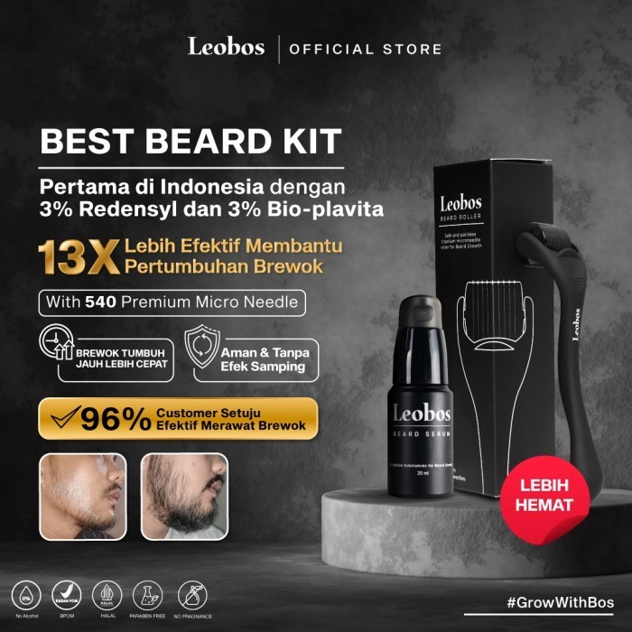 LEOBOS Premium Titanium Beard Roller with LEOBOS Beard Serum