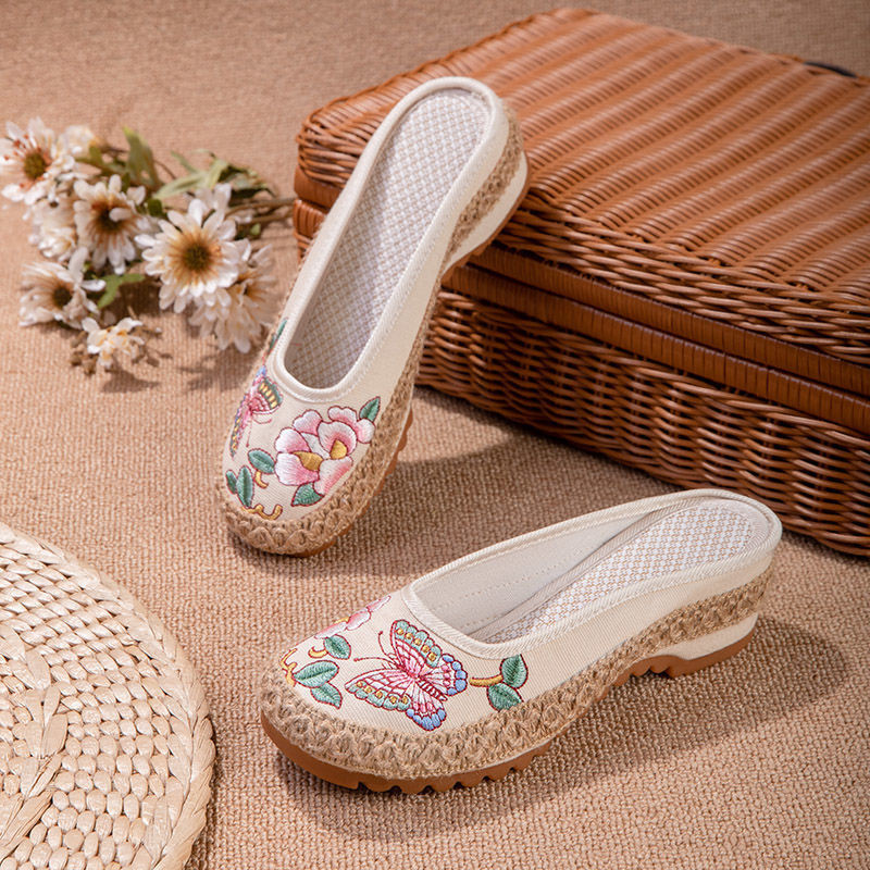 Sepatu Bordir Sandal Kain Baru Sepatu Wanita Retro Sandal Linen