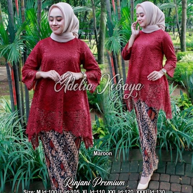 SETELAN KEBAYA RINJANI BRUKAT WARNA MERAH MAROON ADA SIZE JUMBO