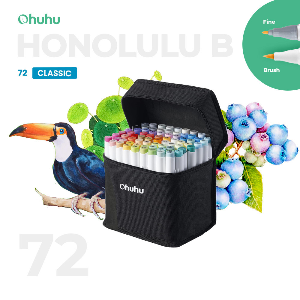 

OHUHU Honolulu B 72 Colors Dual Tip (Brush & Fine) Alcohol Art Markers