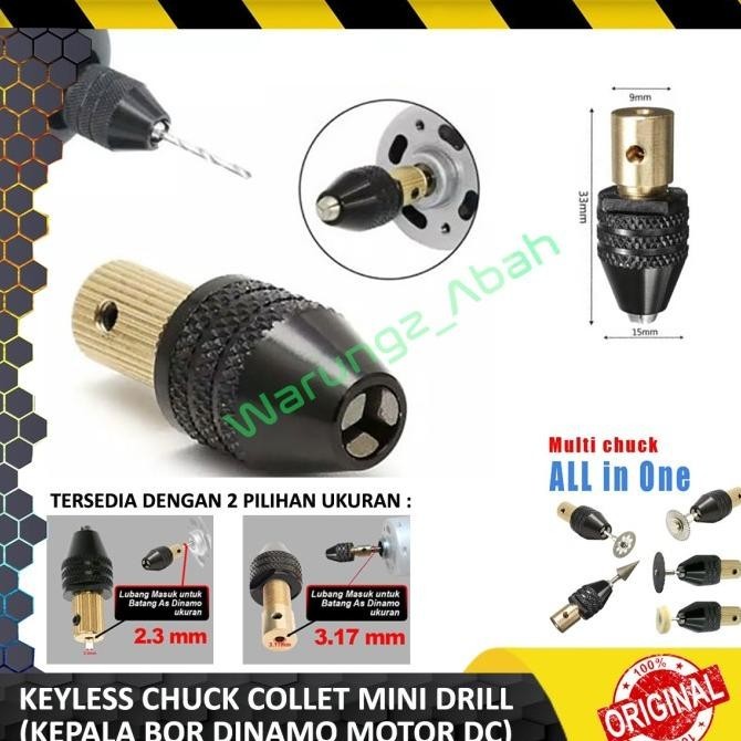 KEYLESS CHUCK COLLET MINI DRILL KEPALA BOR DINAMO MOTOR DC KEYLESS