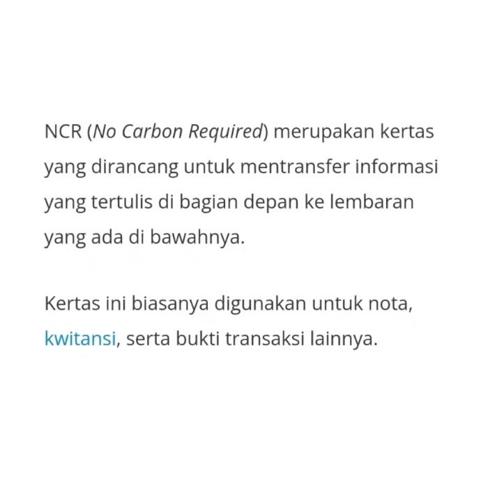 

Kertas Ncr Top Cb, 1 Ream 500Sheet, Warna Putih, F3-F4 Size, 55G