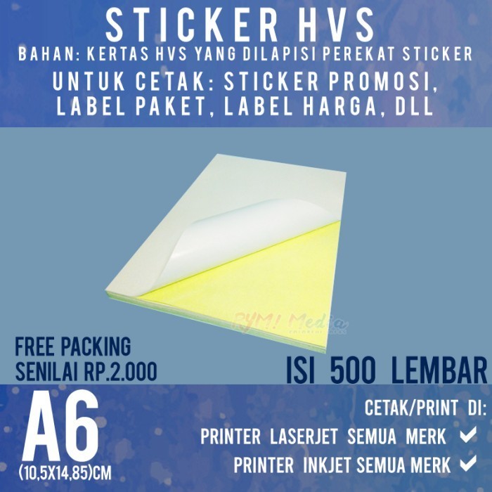 

Promo 500 Lembar Stiker Hvs A6 / Kertas Sticker Doff Matte 1 Rim A6