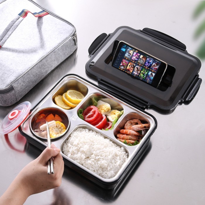 Kotak Makan Stainless Steel Japanes Lunch Box 5 Compartments 2L